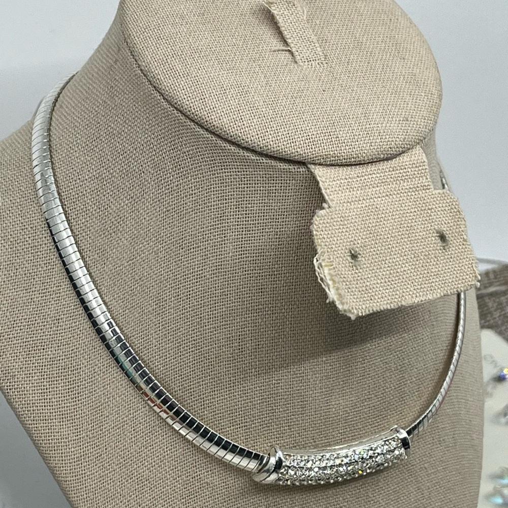 Vintage QVC Necklace & Earring Set – Silver-Tone with Crystal / CZ Accents - Picture 3 of 17